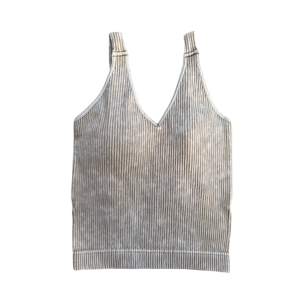 Zenana Stone Washed Cropped Brami With Removable Pads